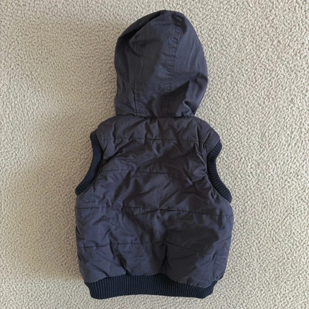 Ralph Lauren Kids Navy Blue Quilted Puffer Vest Sz 8Plaid Lined Hooded